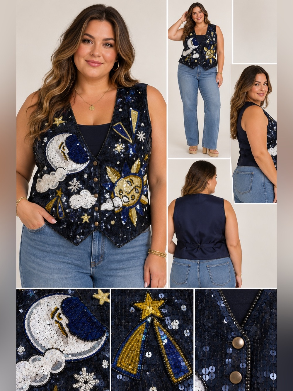 The Quacker Factory vintage 90s sequin beaded celestial Whimsigoth western glam